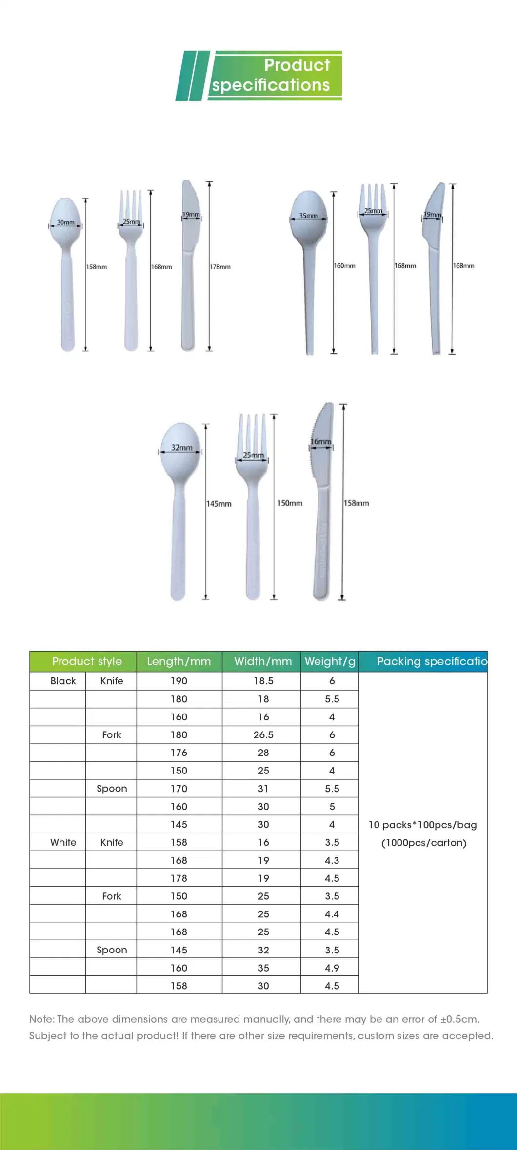 Eco Friendly Biodegradable Disposable Cornstarch PLA Cutlery for Restaurant