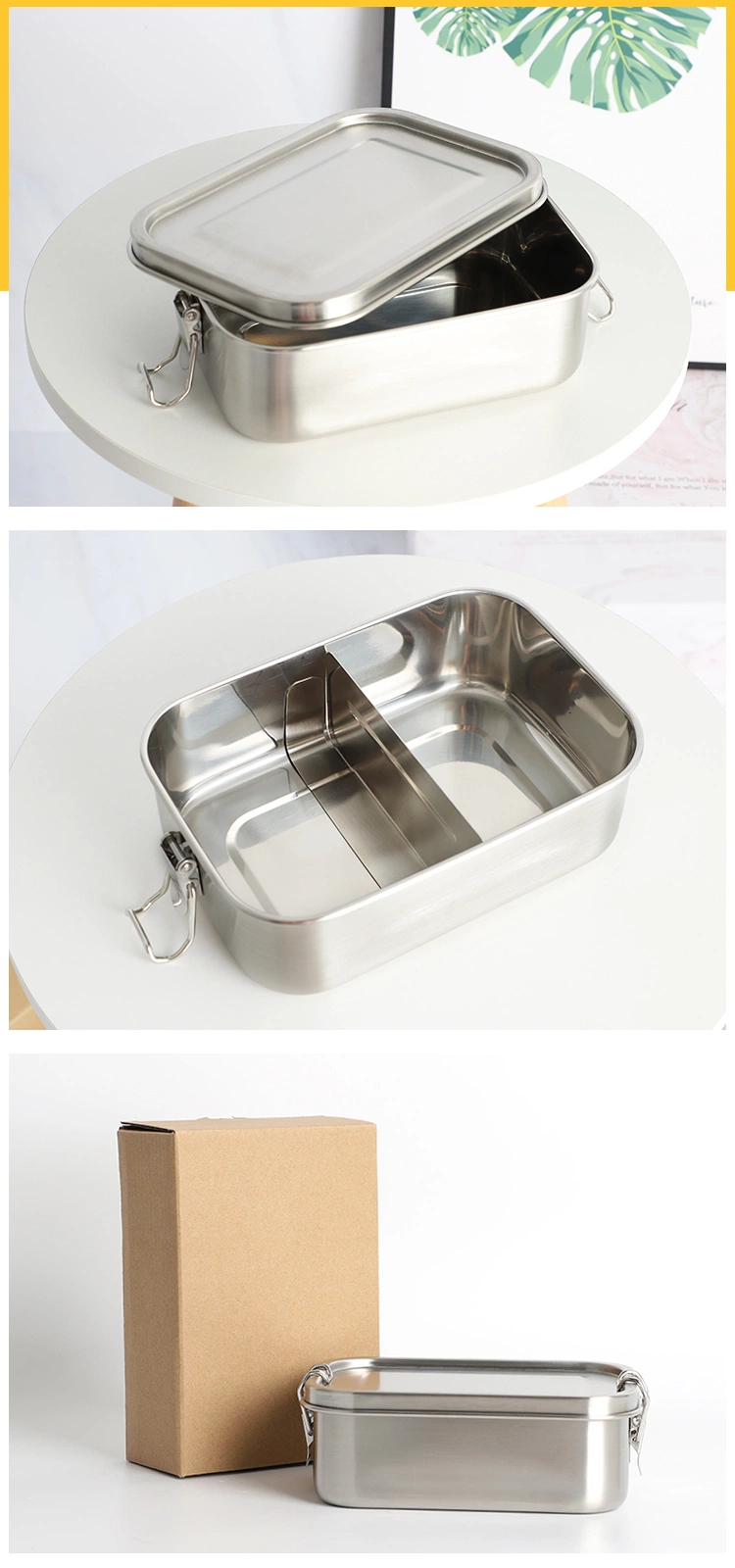 Insulated Biodegradable Tiffin Box Leakproof Camping Food Storage Container with Stainless Steel Lunch Box