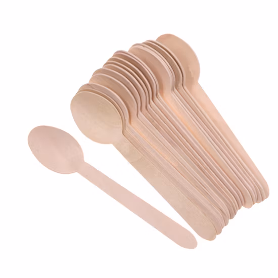 Cuchillo biodegradable desechable, tenedor y cuchara, cubiertos de madera